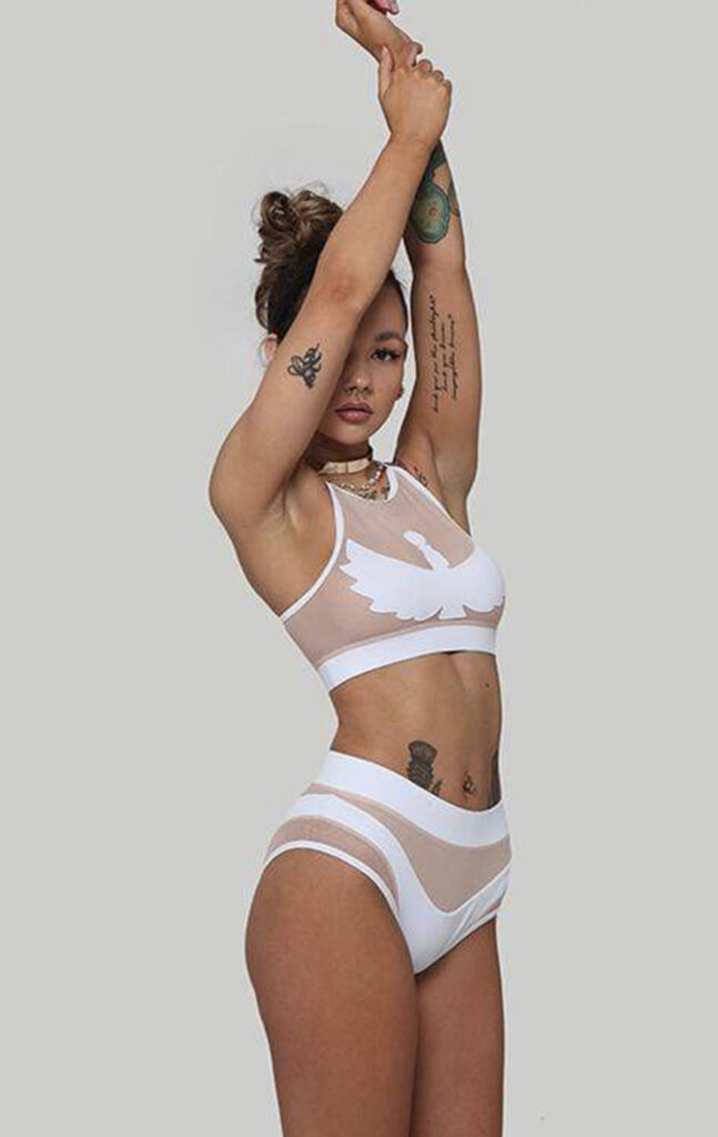 CREATURES OF XIX – GODDESS HIGH WAISTED BOTTOMS WHITE WITH SAND MESH